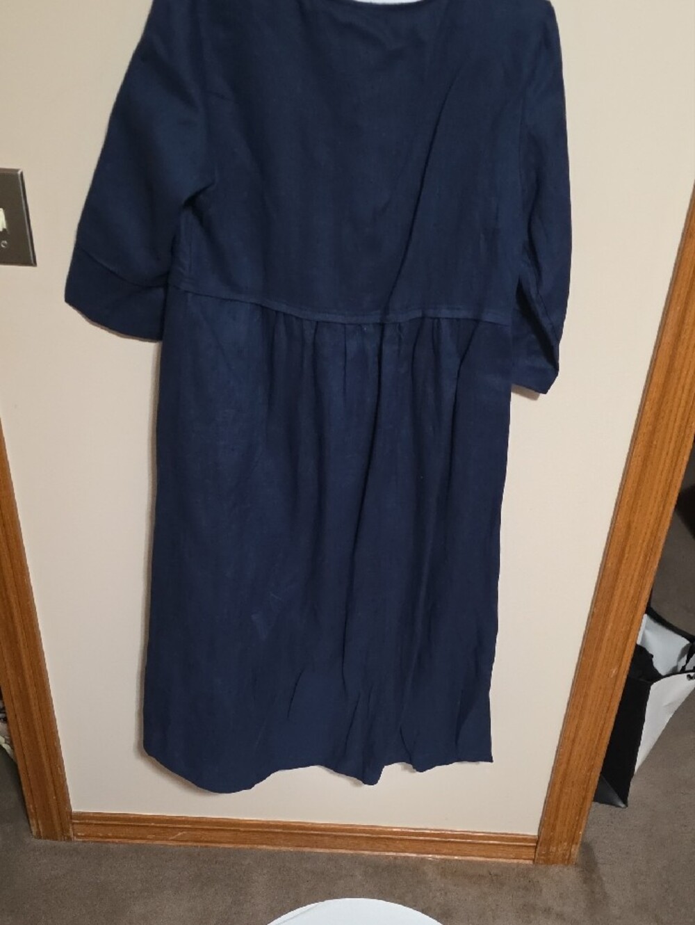 Relaxed Navy Linen Midi Dress with Button Front - Picture 5 of 9